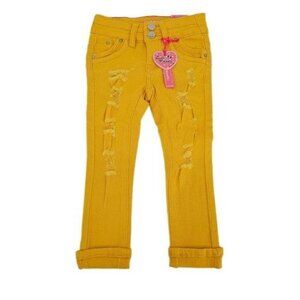 Yellow Distressed Roll-Up Jeans